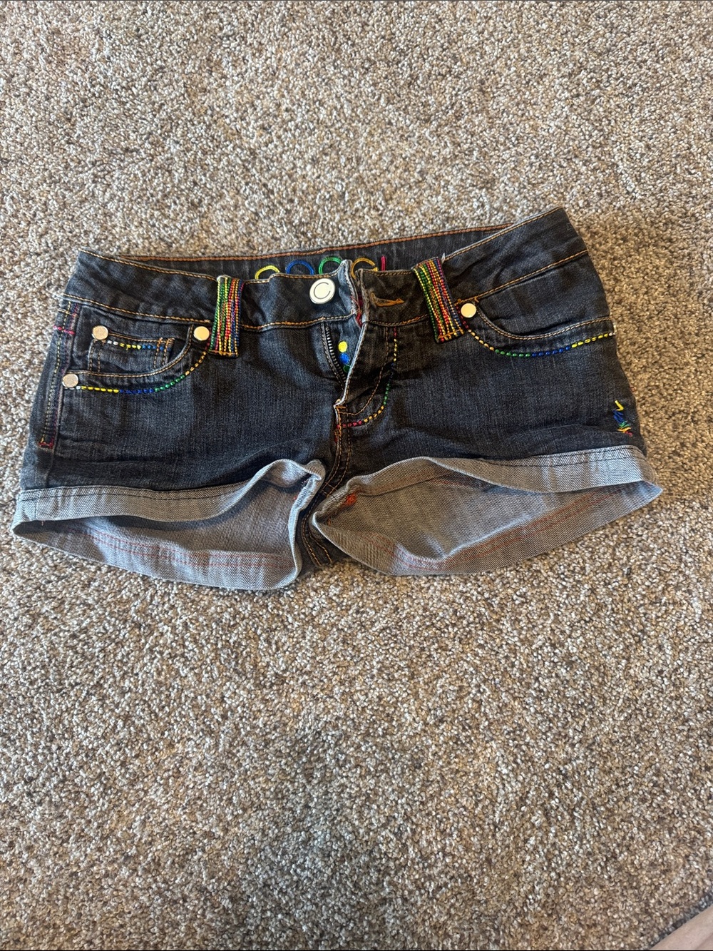 COOGI Dark Blue Denim Shorts with Multicolor Stitching